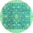 thumbnail image 1 of Ahgly Company Machine Washable Indoor Round Oriental Turquoise Blue Modern Area Rugs, 8' Round, 1 of 4