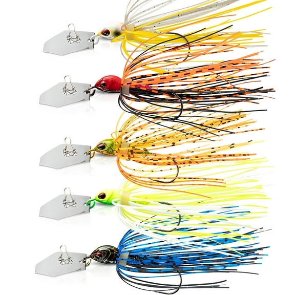 Fishing Lures Fishing Bait Bass Bladed Jig Heads for Fishing Lure Kit Headbanger Lures with Skirt Point Hook 5Pcs