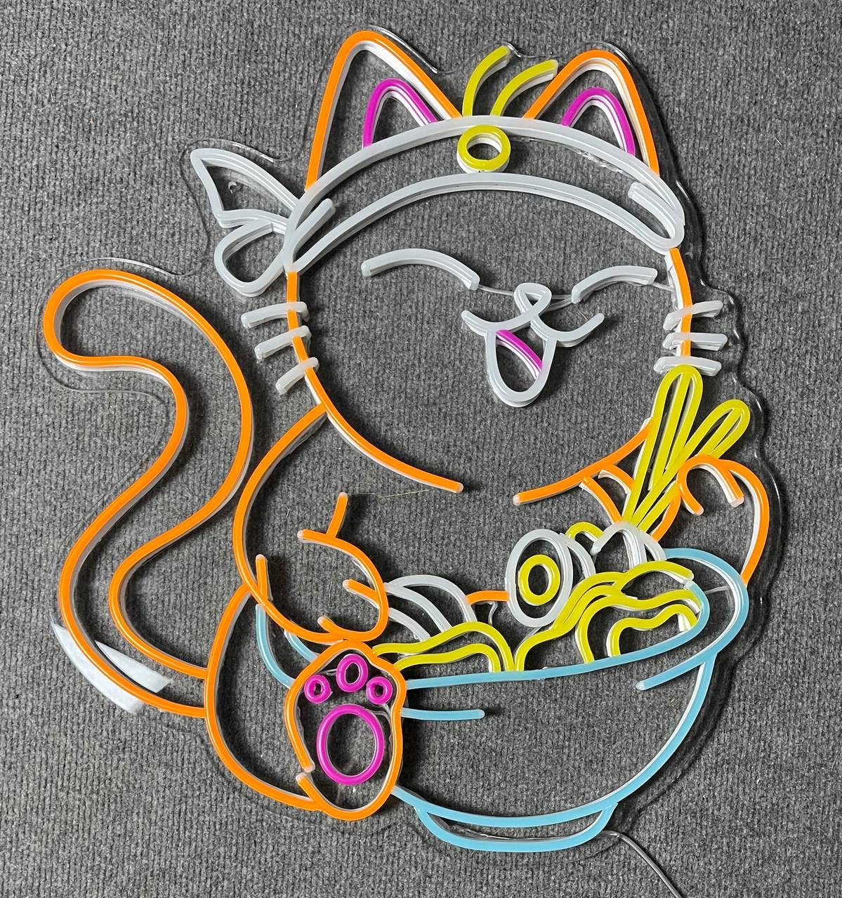 Glowneon Lucky Cat Ramen Noodles Neon Sign, Ramen Food Led Decor