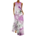 thumbnail image 2 of Robe d'Été Femme Mode Été Imprimée Col en V Sans Manches Robe à Enfiler avec Poches Robe à Manches Courtes en Liquidation, 2 of 5