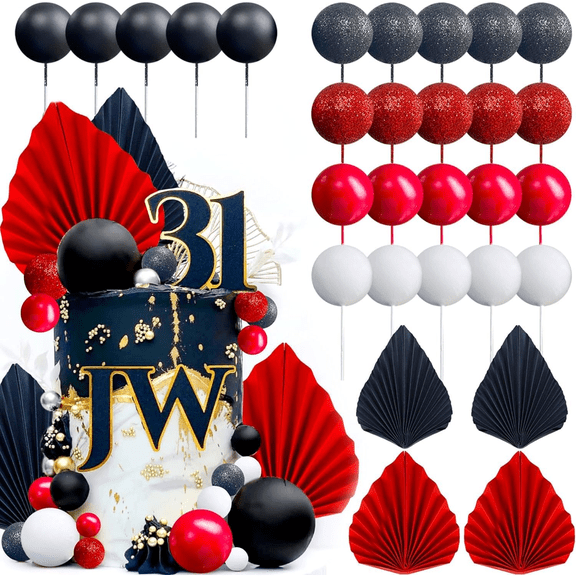 Red Black Gold Cake Decorations - Luxury Party Decor Set for Birthday Anniversary Theme Celebrations