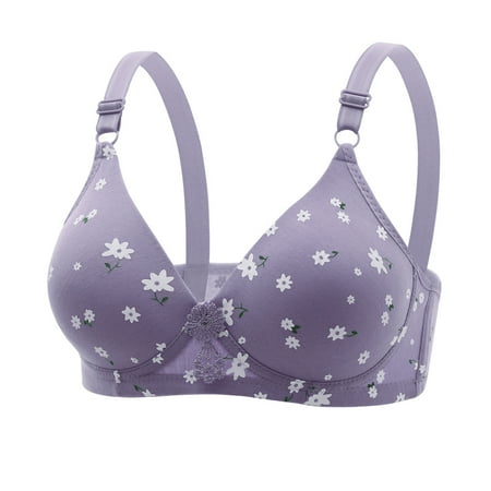 Yyeselk Womens Everyday Bras Floral Print Soft No Underwire Bralettes Wireless Push Up Bra Plus Size High Support Lift Comfort Bra Underwear Purple S