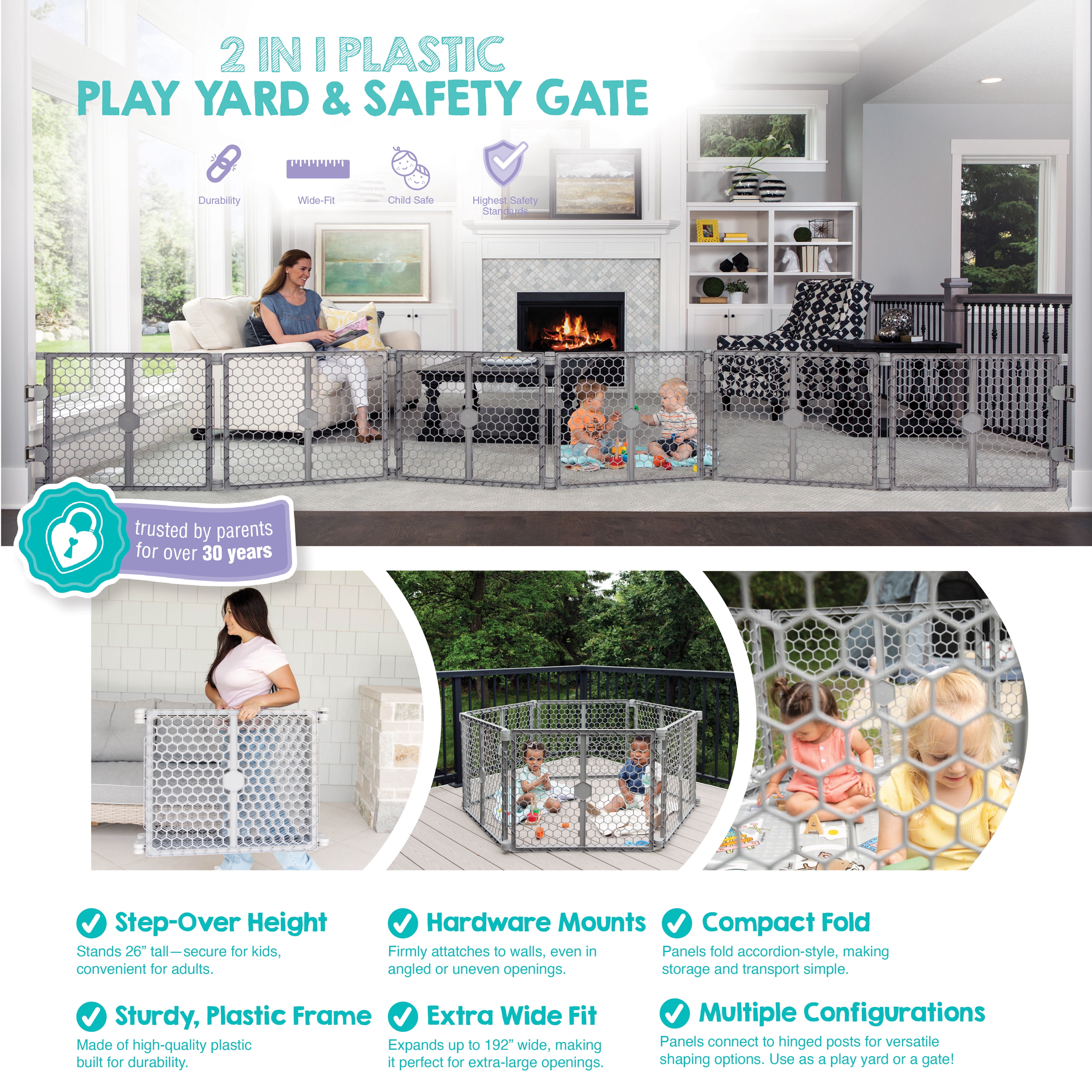 Regalo 2-in-1 Super Wide Baby Gate & Play Yard, 192”, Ages 6–24 Months