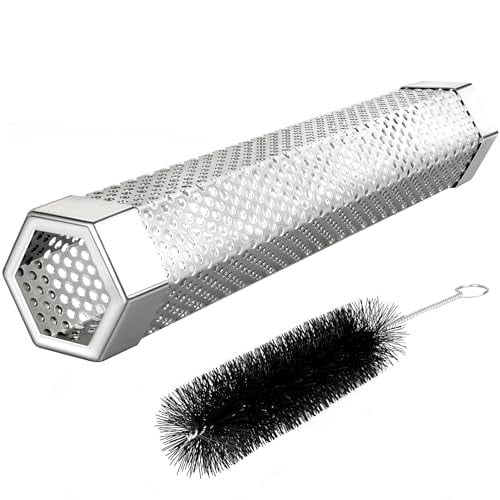 Pellet Smoker Tube,1 Pack 12'' Smoker Tube with Brush,Premium Stainless Steel,5 Hours of Billowing Smoke Tube Smoker for All Grill,Smoker,Cold/Hot Smoking(1 Pack 12'' Smoker)
