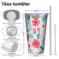 thumbnail image 4 of 16oz Tumblers Pioneer Flower Floral Print Pattern Stainless Steel Vacuum Insulated Double Wall Travel Tumbler Cups Mug with Lid and Straw,Cleaning Brush for Coffee,Tea, 4 of 4