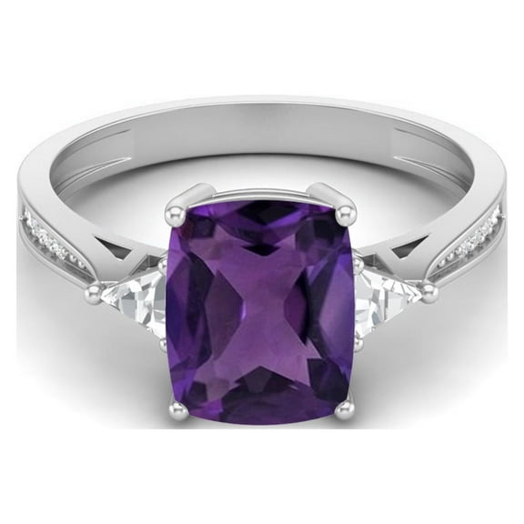 925 Sterling Silver 9X7mm Cushion Amethyst Solitaire Women Valentines Day Gifts Ring