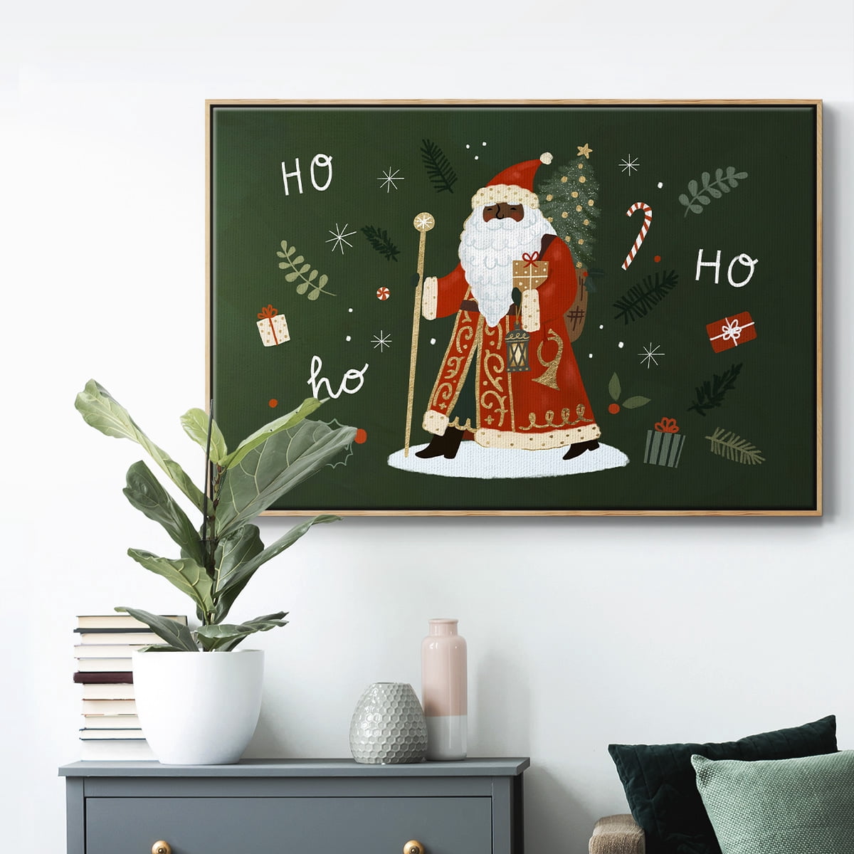 Little St. Nick Collection A - Framed Gallery Wrapped Holiday Canvas - 17 x 25 - Natural Wood Frame