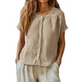 thumbnail image 2 of Kelon Short Sleeve Womens Linen Cotton Tops Vacation Casual Outfits Blouses Dressy Casual Summer Outfits 2026, 2 of 9
