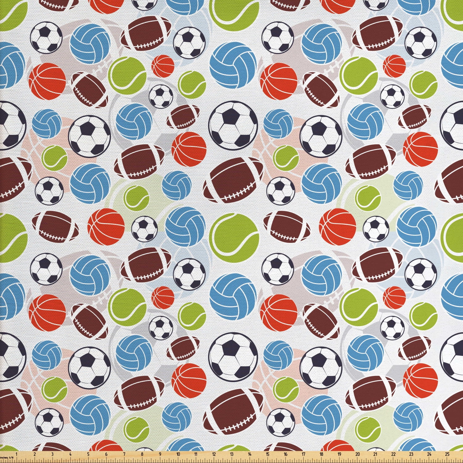 Sport Fabric by The Yard, Sports Balls Pattern Abstract Basketball