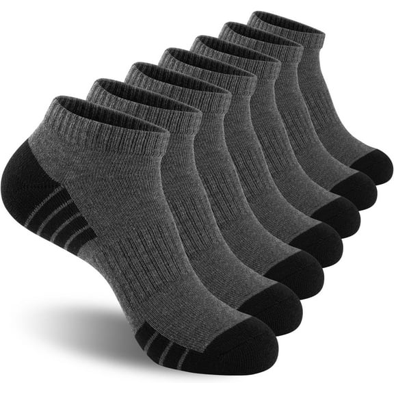Mens Cushioned Ankle Socks, Breathable Moisture Wicking Low Cut Casual Socks (7 Pairs)