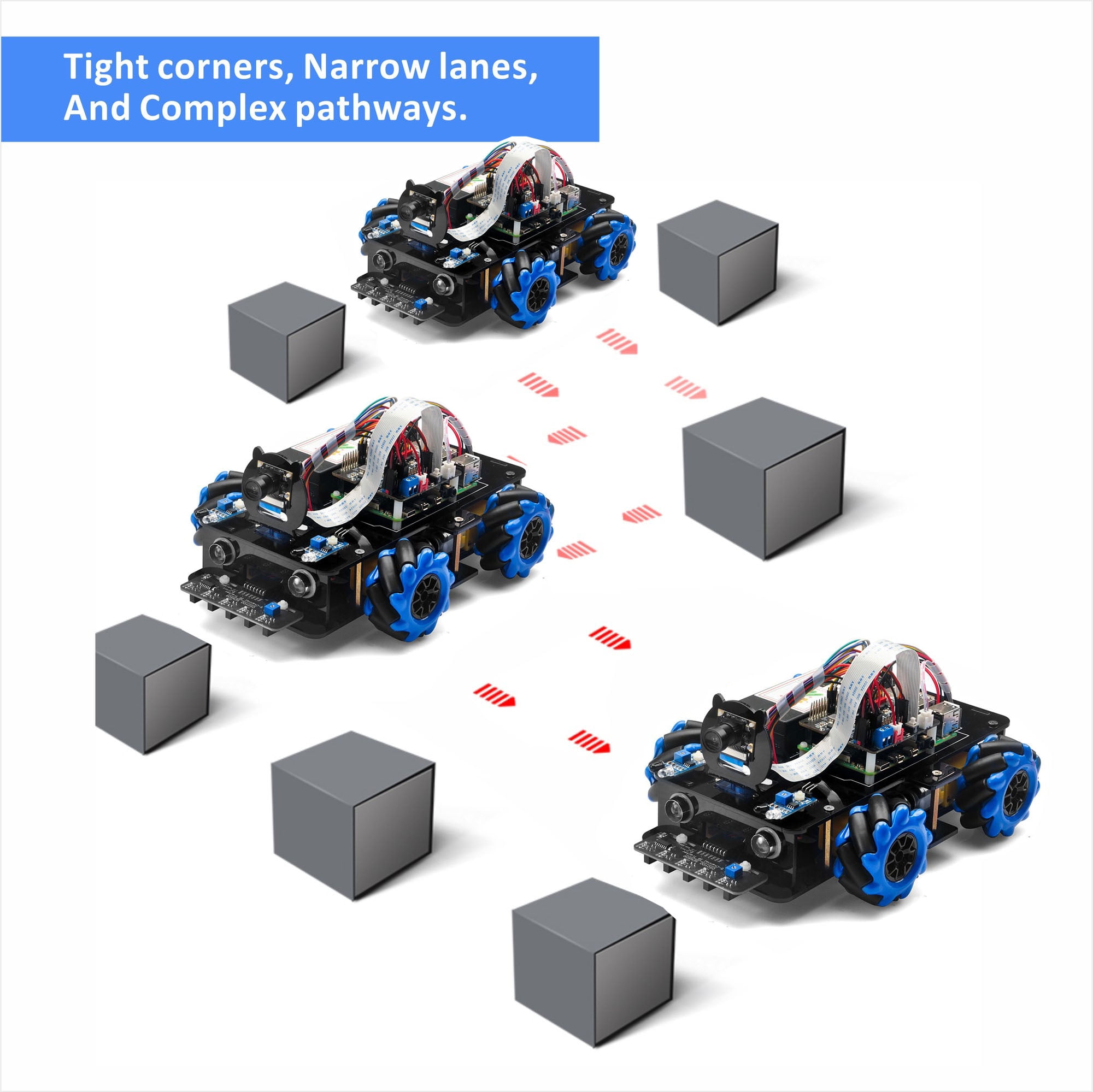 OSOYOO Mecanum Wheel Robot Car Kit for Raspberry Pi - Omni-directional STEM Learning & Programming Kit with Video Control, Line Tracking, Obstacle Avoidance