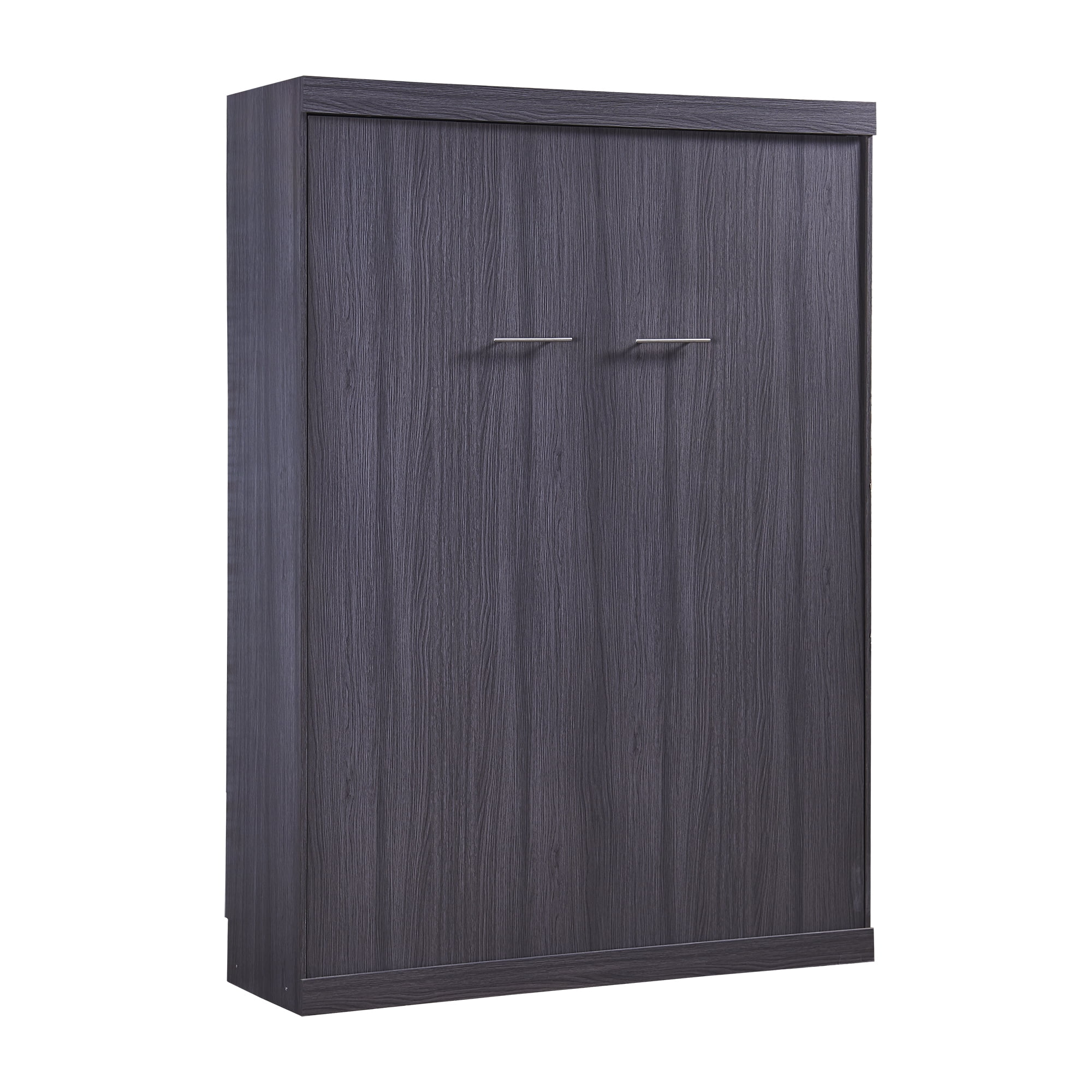 Euroco Wood Full Size Murphy Wall Bed with Wardrobe and Drawers for Living Room, Moveable Wardrobe and Drawers, Space-Saving & Easy Open and Close, Gray