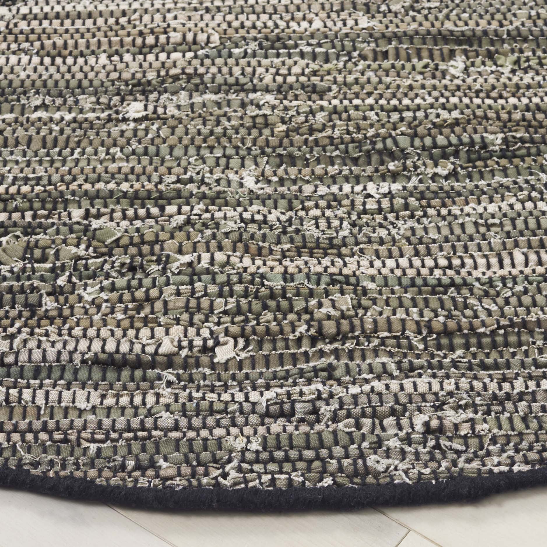 SAFAVIEH Rag Rug LACEWORK Distressed Area Rug, Dark Green/Black, 6' x 6' Round