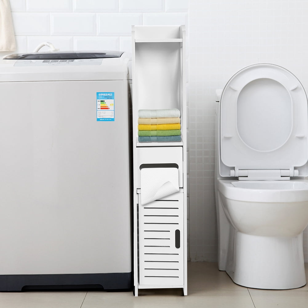 BIMZUC 31.5 inch Antique White Bathroom Floor Cabinet with Slim Wood-Plastic Storage Shelves and Drawers (80x15.5x15cm)