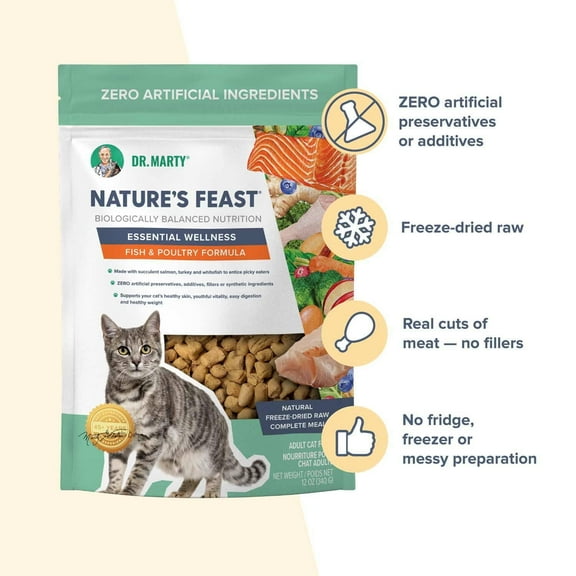 Dr. Marty Nature's Feast Cat Food, Freeze Dried Raw Cat Food with 87% Real Meat for Healthy Skin, Digestion & Vitality, 5.5 oz (Trial Size)