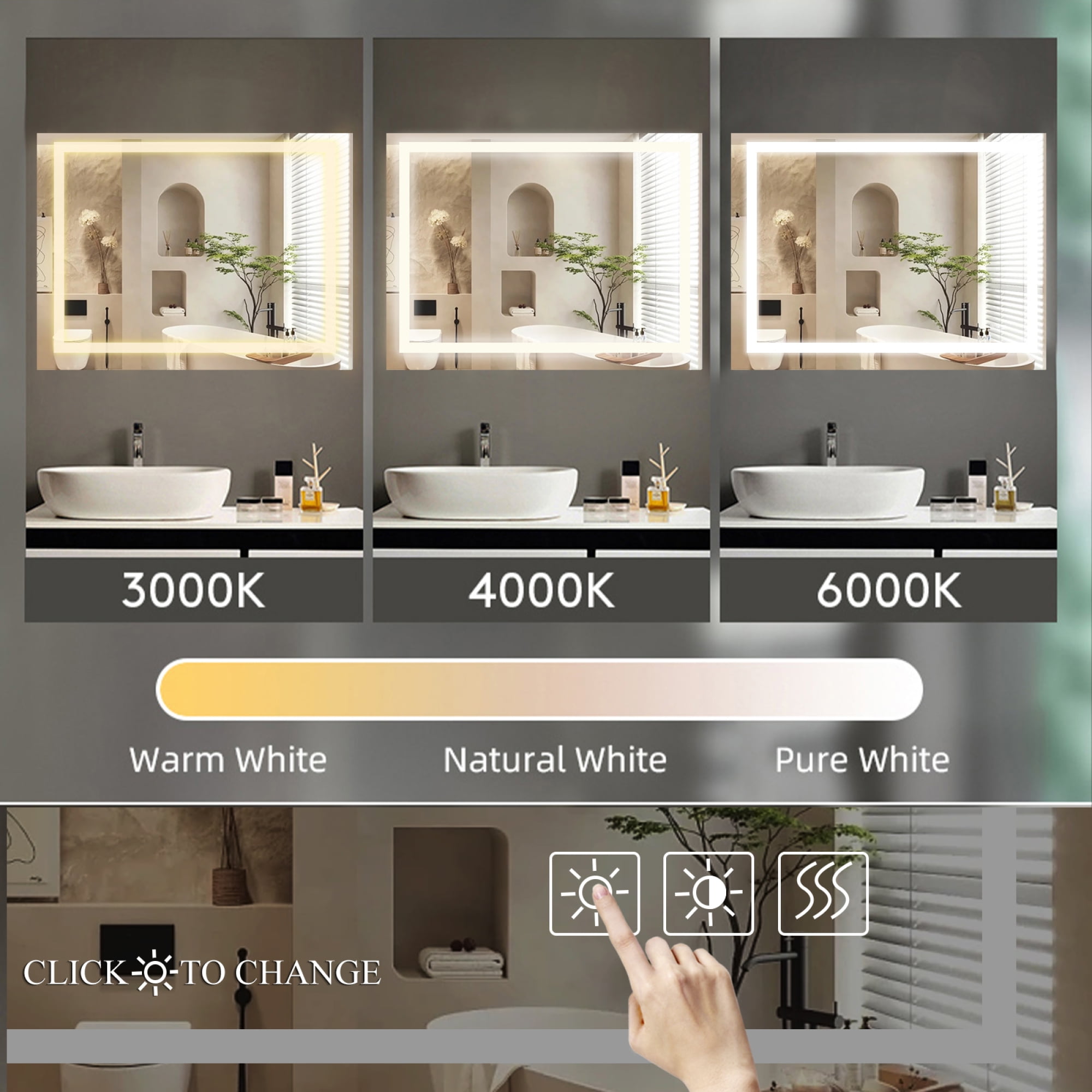 Jopath 48" x 36" Bathroom Mirror with Anti-Fog and Touch Sensor, Modern Frameless Lighted Wall Mirror for Bathroom Vanity, Shower Room, or Dressing Area