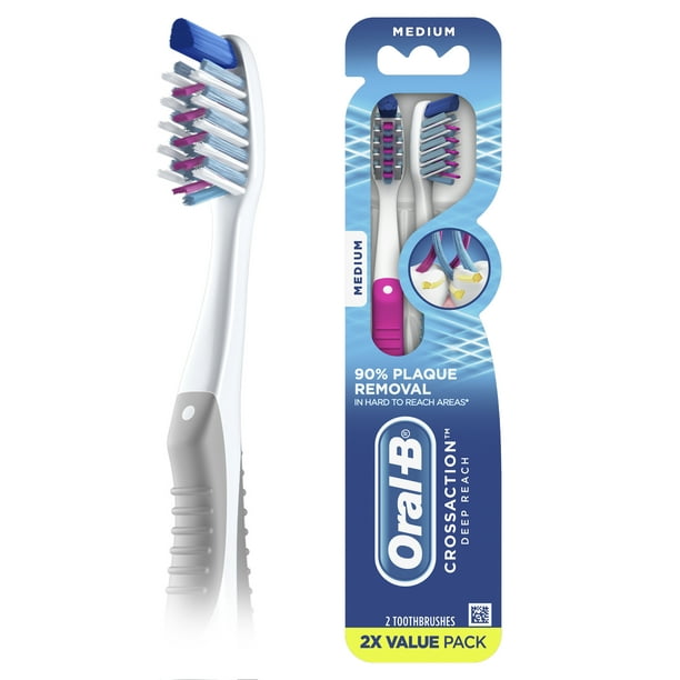 OralB CrossAction Deep Reach Toothbrushes, Medium, 2 Count Walmart