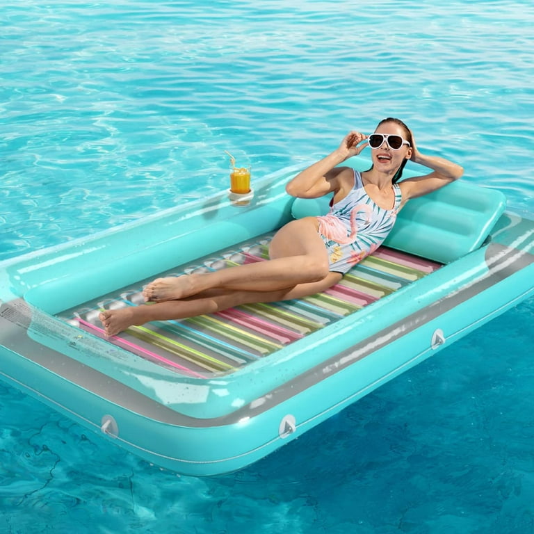 Inflatable Tanning Pool Lounger Float 4 in 1 Sun Tan Tub Sunbathing Pool Lounge Raft Floatie Toys Water Filled Tanning Bed Mat Pad for Adult Blow Up Kiddie Pool Kids Ball