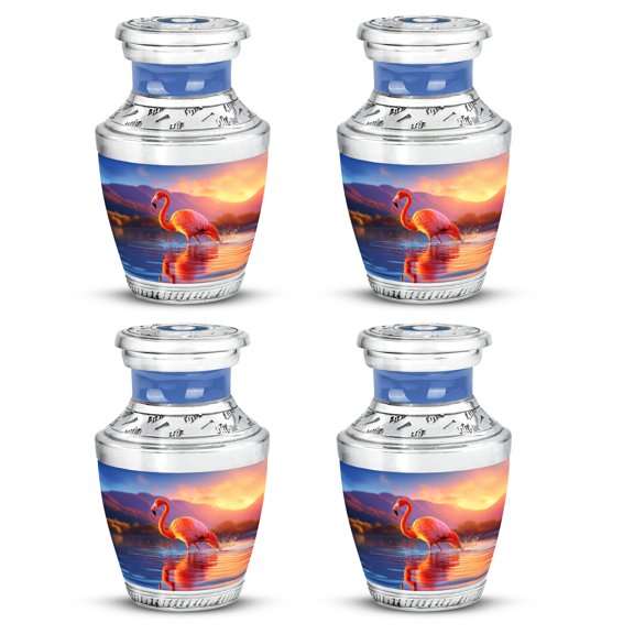 SABURIAL Flamingo Urn - Beautiful Funeral Urn For Adult Male Ash - Lovely Cremation Urns For Human Remains - Decorative Mini Urns For Ashes - 3 Inch Small - Pack Of 4