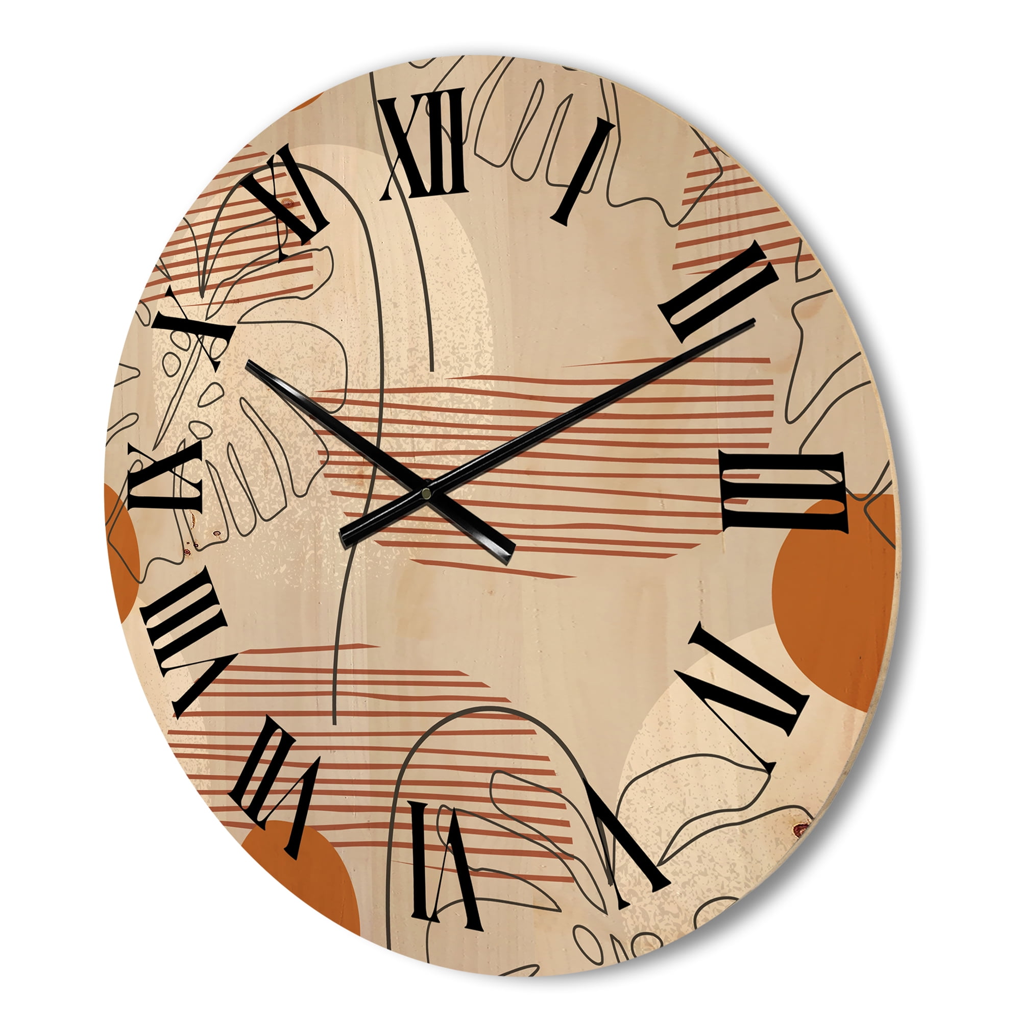 Designart 'Abstract Monstera Leaf and One Line Art Shapes' Modern Wood Wall Clock