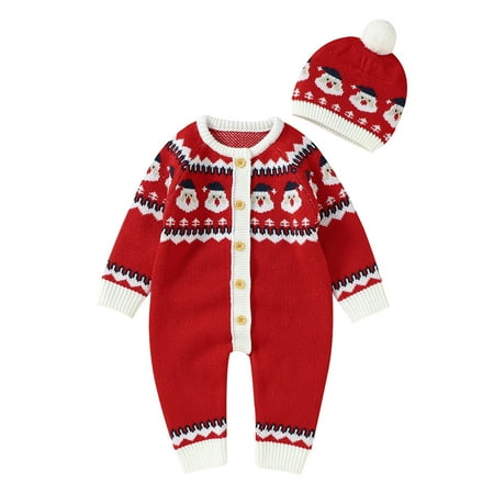 

NECHOLOGY Toddler Hoodies Boy Girl Christmas Santa Knitted Sweater Baby Jumpsuit Boys Christmas Outfits Sweater Red 12-18 Months