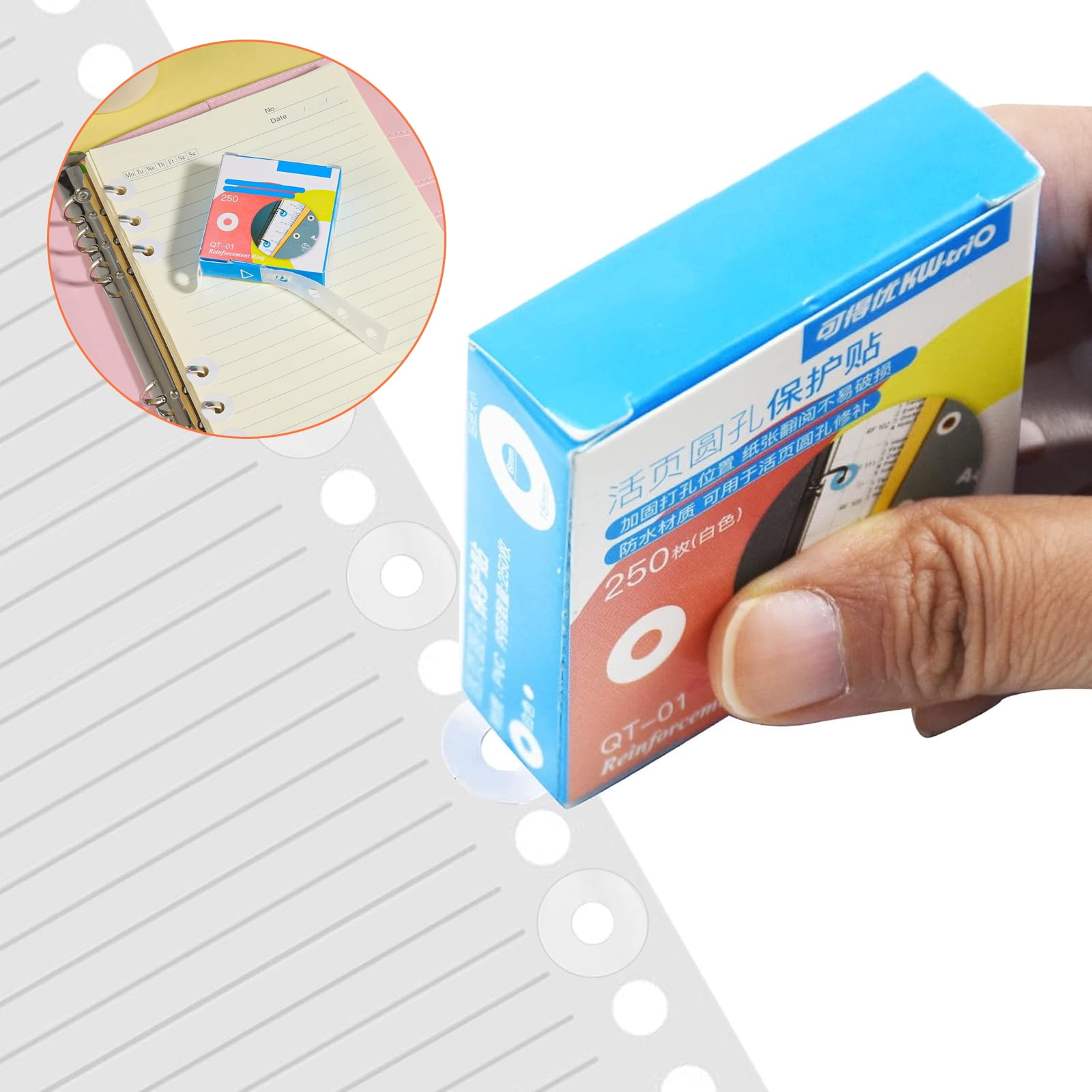 500 Self-Adhesive Hole Reinforcement Rings – 15mm, Transparent & White, For Loose-Leaf Paper & Files