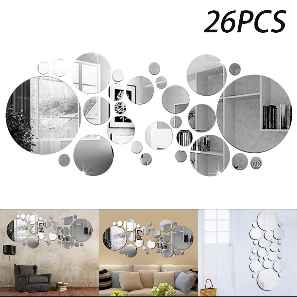 26Pcs Acrylic Mirror Wall Sticker Round Mirror Decal Self-Adhesive Wall Sticker Decal DIY Removable Mural Decoration