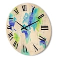 thumbnail image 3 of Designart 'World Map In Blue and Green' Modern Wood Wall Clock, 3 of 5
