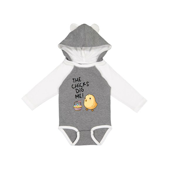 Inktastic The Chicks Dig Me Easter Baby Chick with Basket and Eggs Boys or Girls Long Sleeve Baby Bodysuit