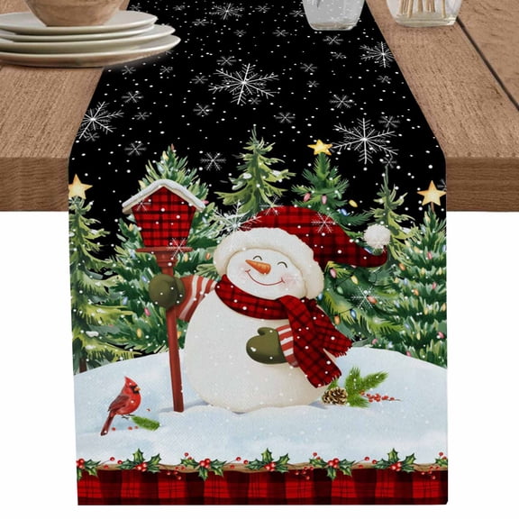 nqOlkjepod Black Red Snowman Christmas Table Runner 108 Inches Long Farmhouse Dress Scarves, Xmas Tree Snowflake Winter Dining Tablerunner for Coffee Table/Kitchen Island/Party Décor, 13" x 108"