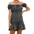 thumbnail image 2 of CEHVOM Women's Off Shoulder Puff Sleeve Print Casual Ruffles Dress, 2 of 6