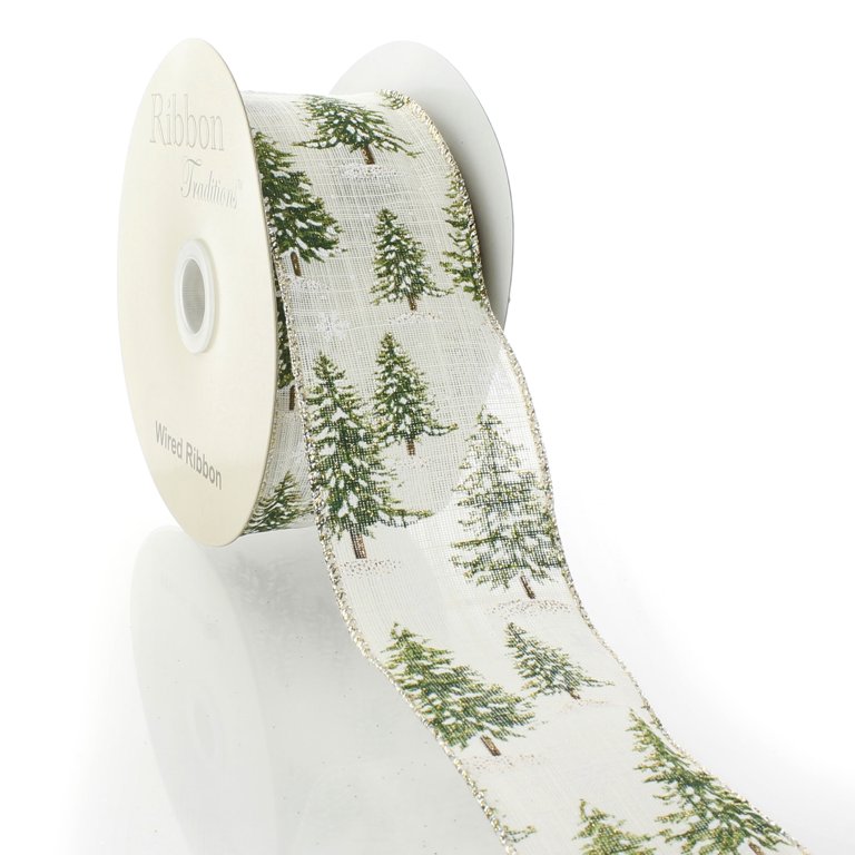 Ribbon Traditions Winter Berries Natural Wired Ribbon 2 1/2 by 25 Yards