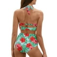 thumbnail image 2 of Suhoaziia Green Leaves Red Flowers Women Tankini Swimsuit 2 Piece Breathable Swimsuit Cover Up Bikini Underwear,Ruched Tie Knot Bathing Suits High Waist Bikini for Gym Sports Size M, 2 of 6