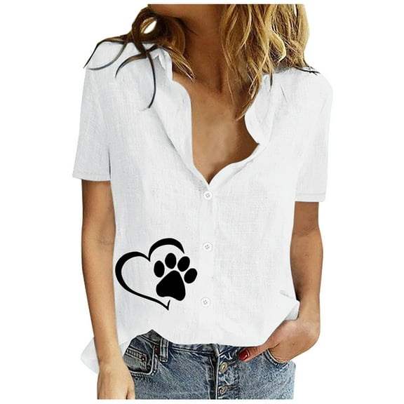 IROINNID Tops For Women Summer Sexy Print Button Turn down Neck Short Sleeve Short Sleeves Tops Under $10