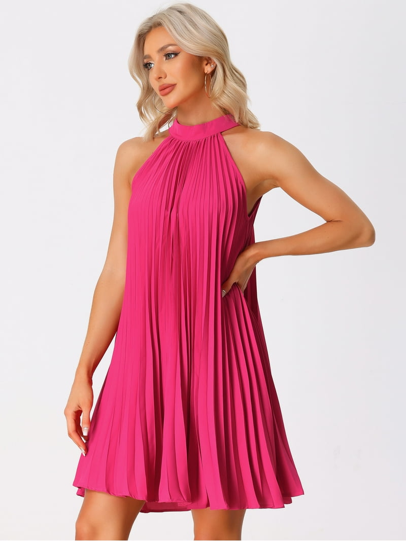 Unique Bargains Women's Halter Neck Sleeveless Casual Dresses M Hot Pink -  Walmart.com