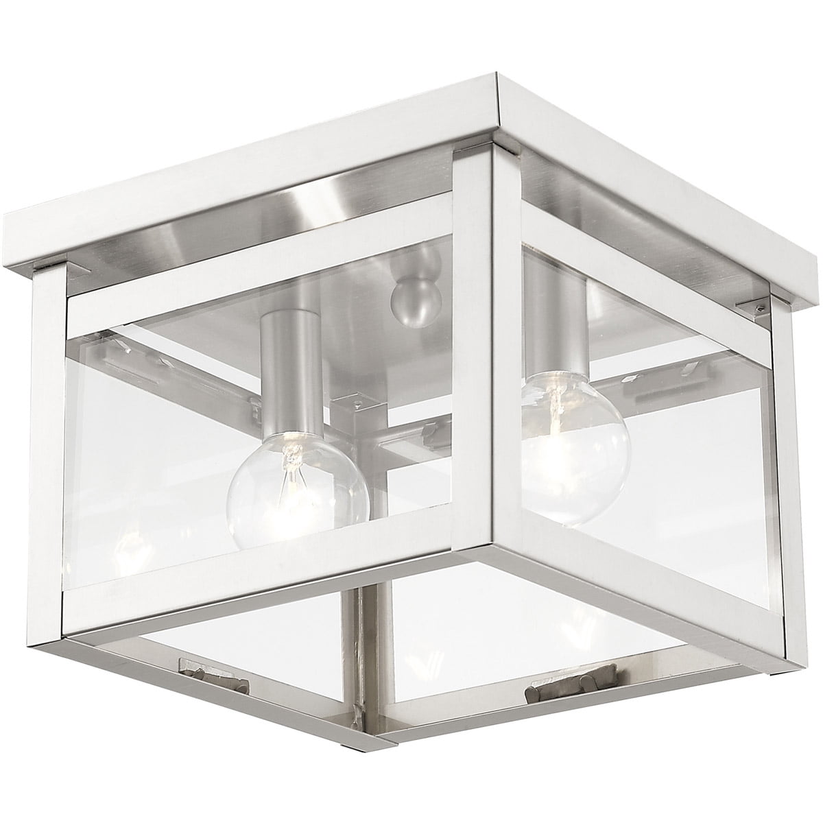 8 inch 2 Light Brushed Nickel Ceiling Light fixture with Clear Glass Shade