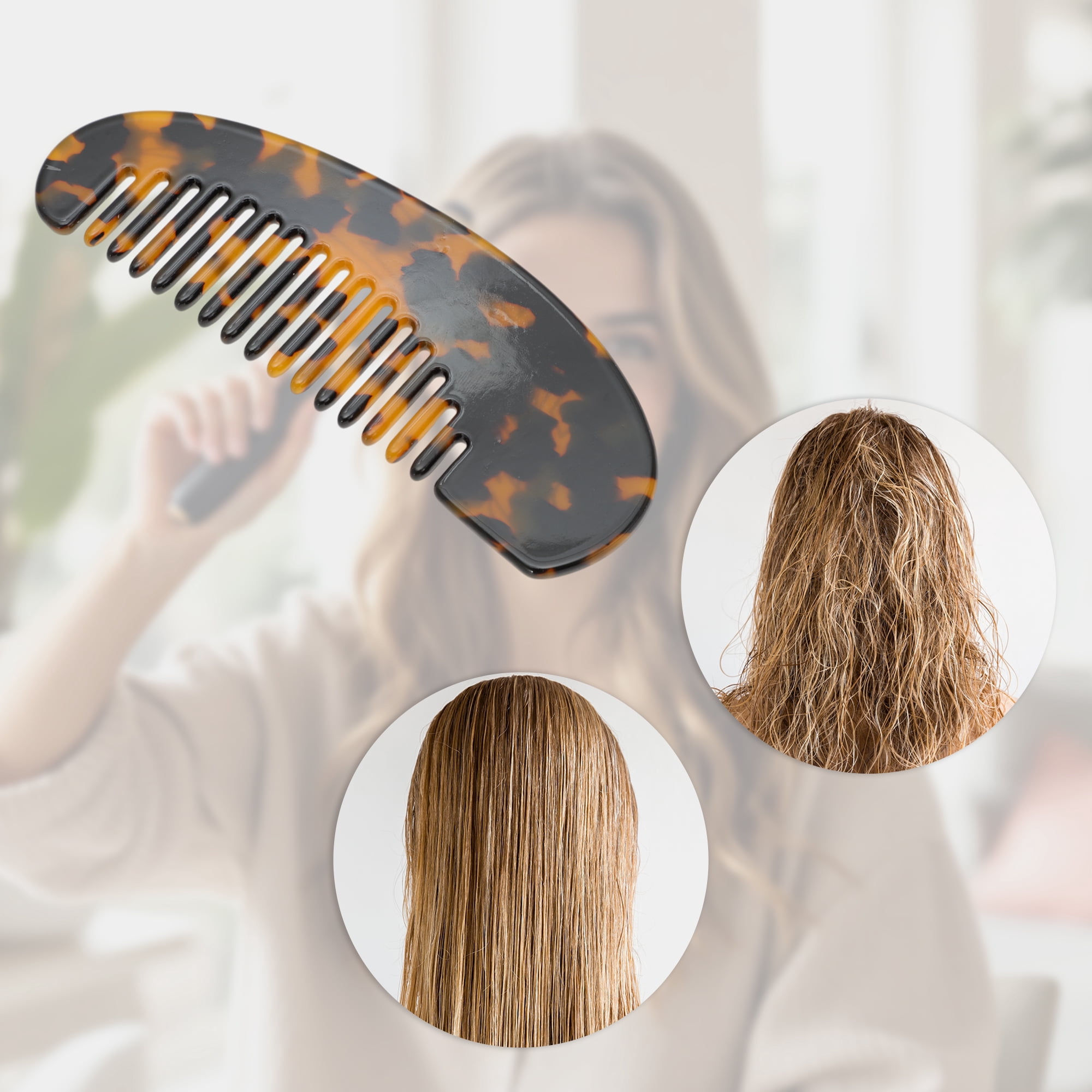 Unique Bargains 1 Pc Durable Floral Half Round Hair Comb Tortoiseshell Color