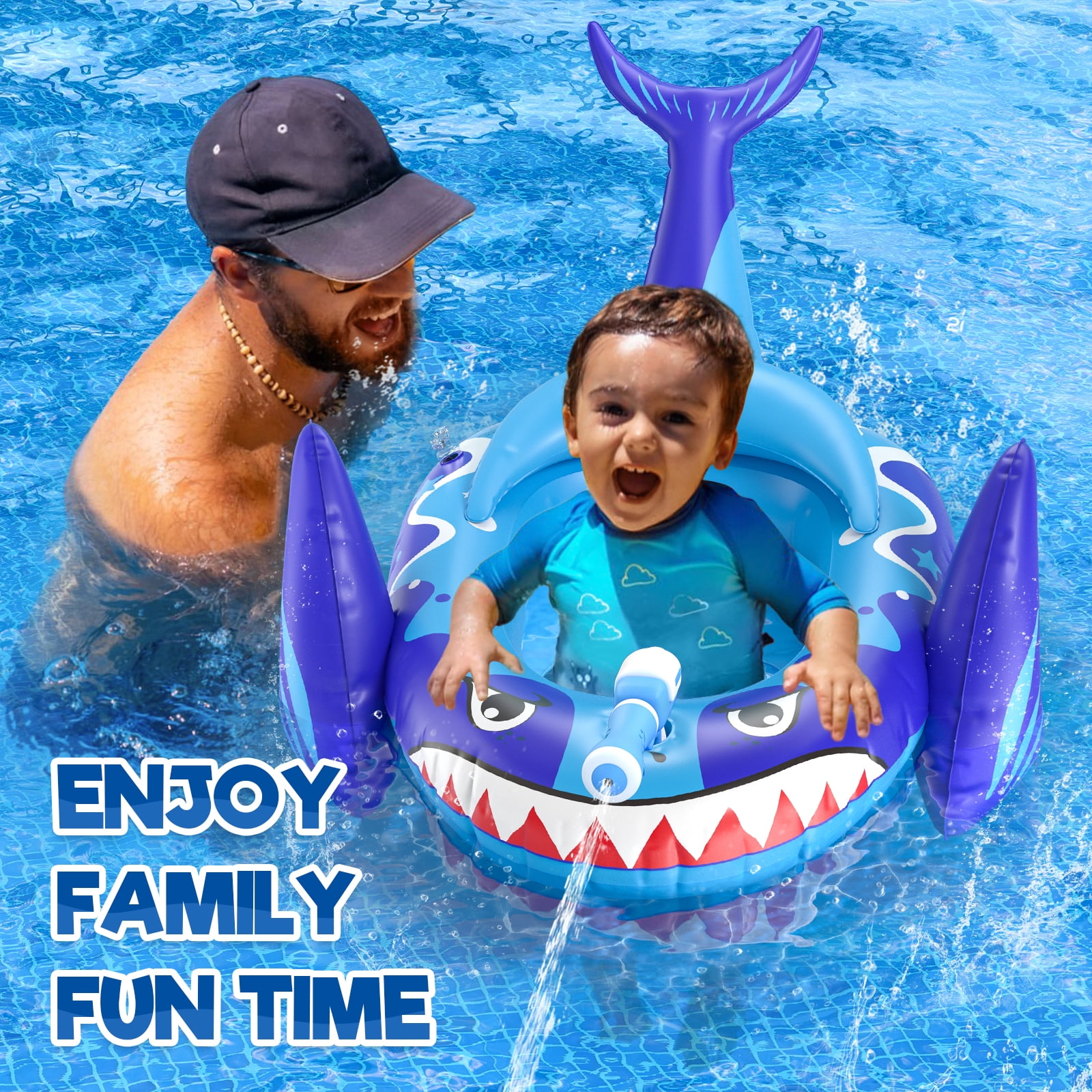 Kids Pool Floats with Water Gun, Shark Toddler Inflatable Pool Toys for Kids Age 3-8 Years Old, Summer Outdoor Water, Beach, Swimming Pool Toys Gift