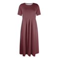 thumbnail image 4 of EvenHe Liquidation Robe d'Été pour Femmes Couleur Unie Col Rond Manches Courtes Ourlet Ample avec Poches Vin L, 4 of 5