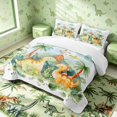 thumbnail image 3 of Manfei Cute Cartoon Dino Wildlife Bed Spread Queen,Kawaii Palm Tree Queen Coverlet Set,White Green,3-Piece,1 Quilt and 2 Pillowcases, 3 of 7