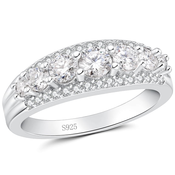 SFTING Wedding Band for Women Moissanite 925 Sterling Silver Stacking Band Eternity Wedding Ring Anniversary for Her Size 7