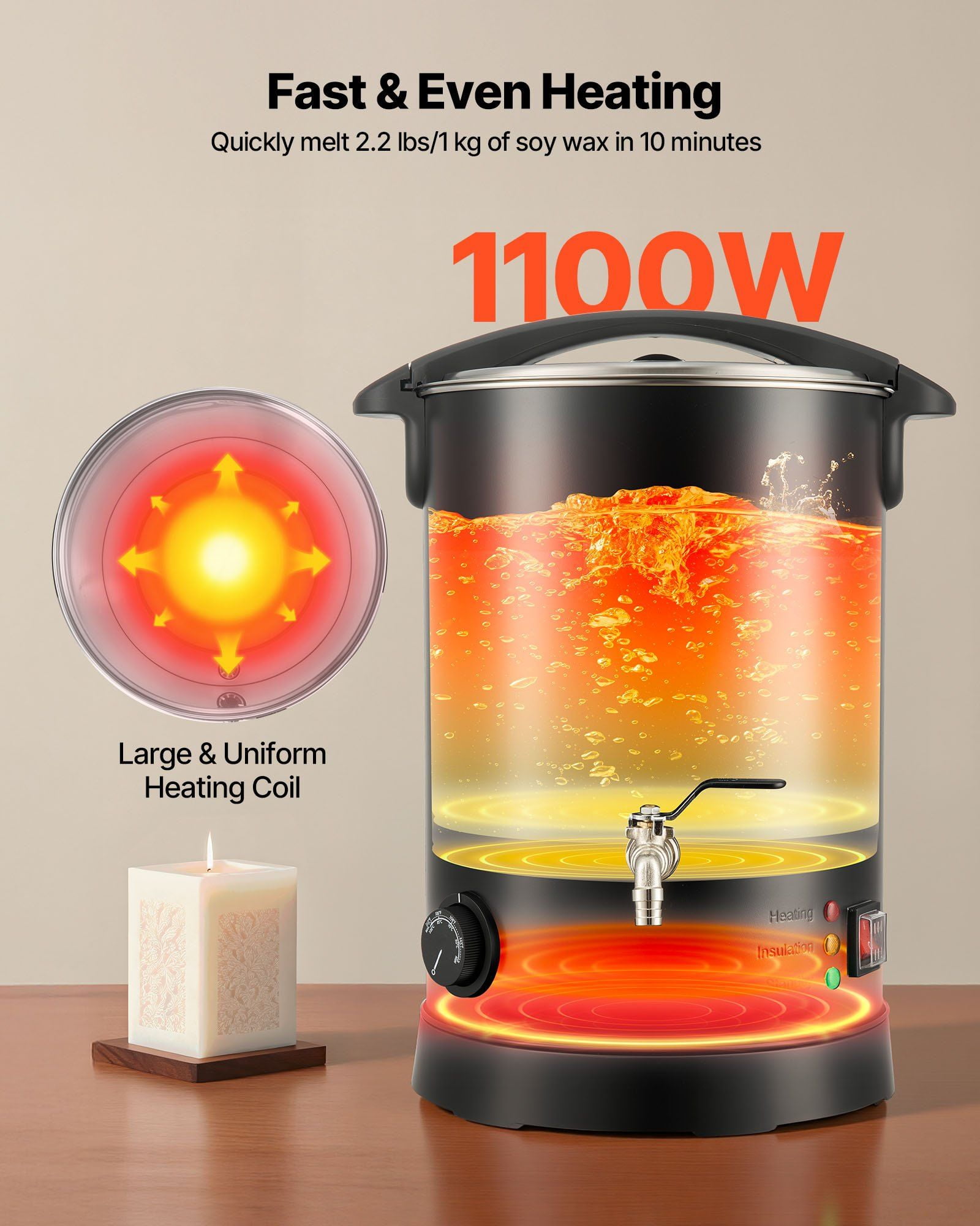 CAFORKP 10.6Qt Wax Melting Pot with Temperature Control & Pour Spout - Premium Candle and Soap Making Supplies