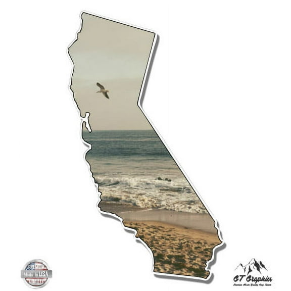 California Beach Retro Style - 3" Vinyl Sticker - For Car Laptop I-Pad Phone Helmet Hard Hat - Waterproof Decal