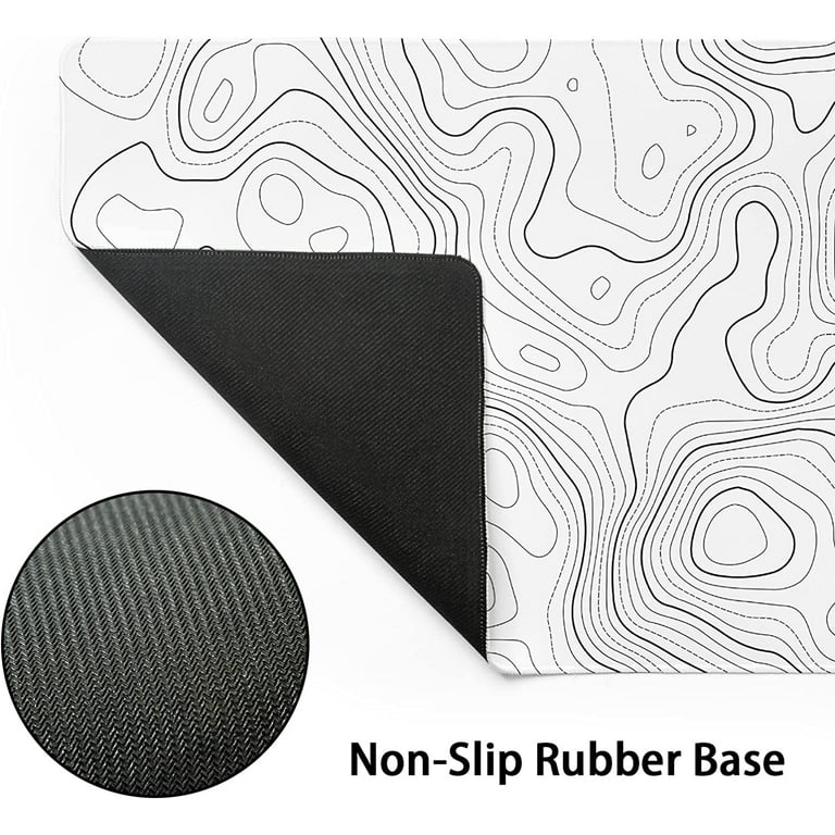 Topographic Contour White Gaming Mouse Pad XL Topo Geographic Map Lines  Extended Large Mouse Pad Big Desk Mat Non-Slip Rubber Base Stitched Edge  Long