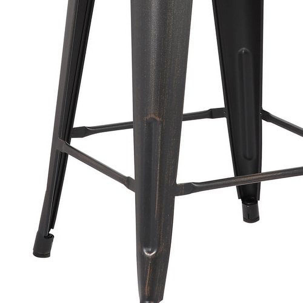 AC Pacific Distressed Metal 30" Barstool with Back, Set of 2, Black