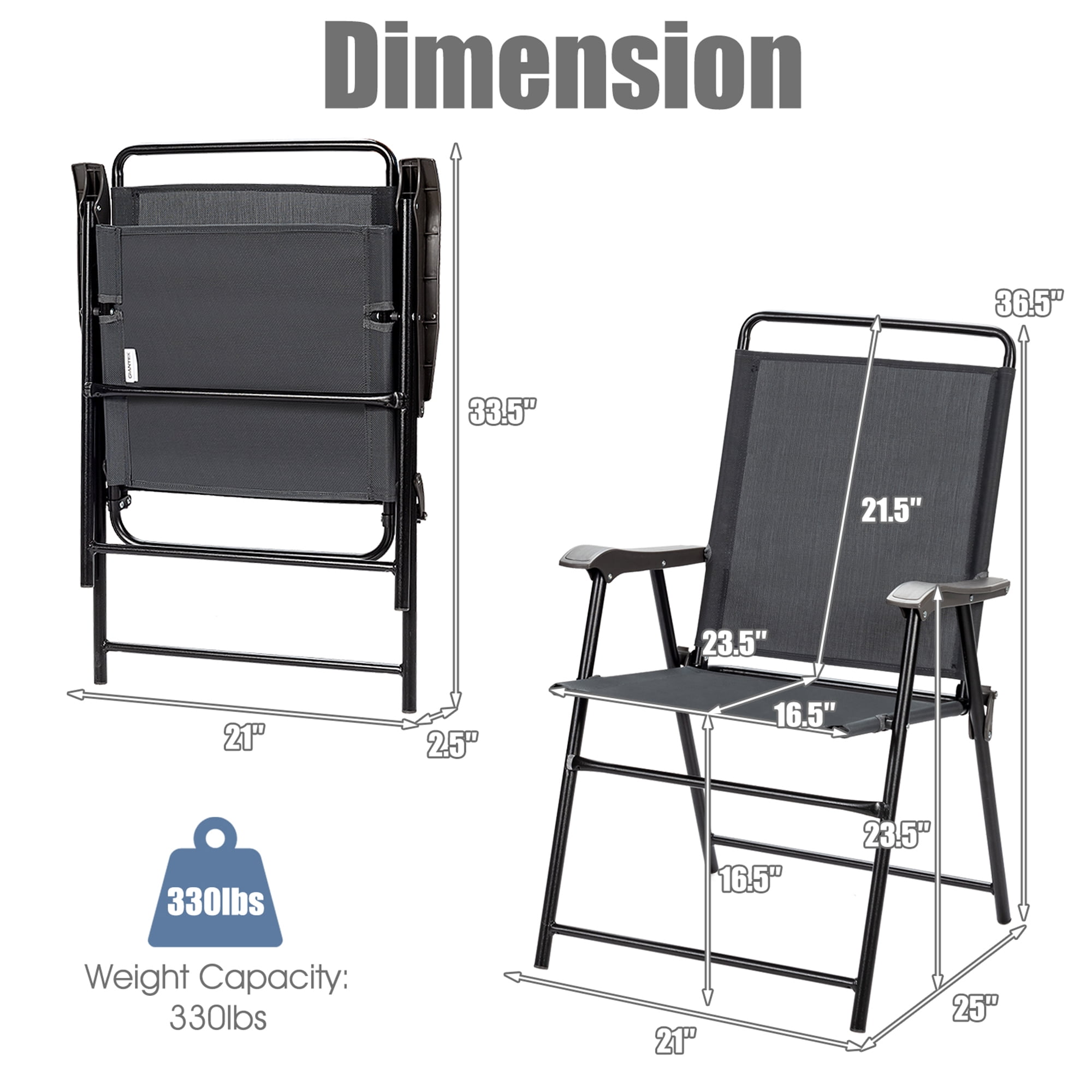 Gymax Set of 4 Folding Patio Chair Portable Sling Chair Yard Garden Outdoor