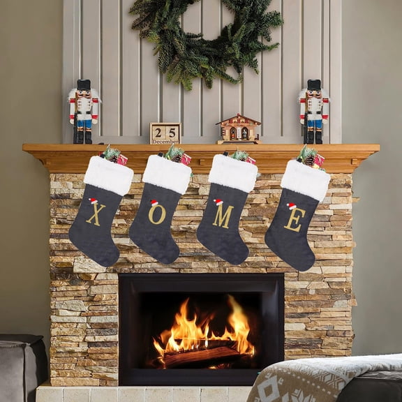 Tnobhg Christmas Stocking Knitting Snowflake Letter Large Capacity with Hanging Rope Create Atmosphere Candy-filled Stocking