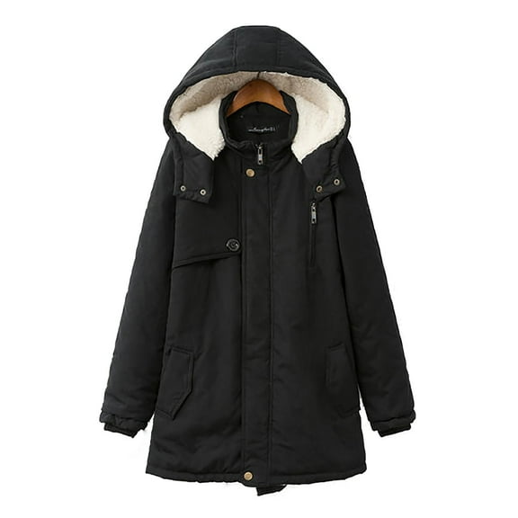 Womens Coats Outerwear Winter Women's Solid Color Plus Size Lamb Fleece Hooded Zipper Plush Coat
