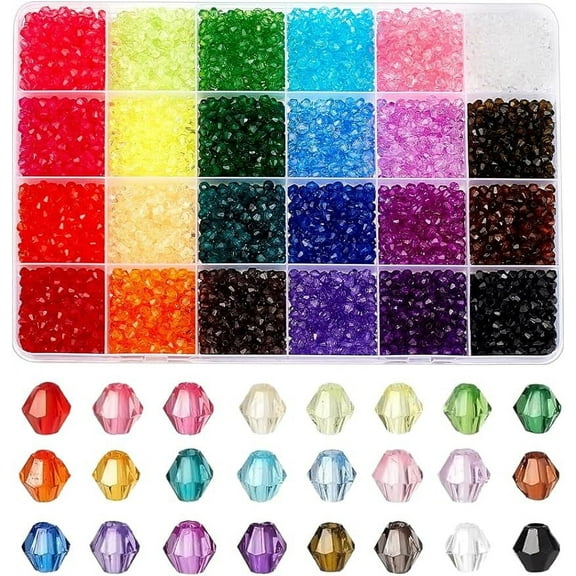 6240pcs Crystal Beads 4mm Bicone Beads Faceted Acrylic Beads 24 Colors Rainbow Loose Beads Spacers