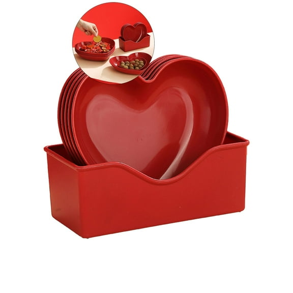 Dvruxg Red Heart-Shaped Party Plates 5-Pack – Plastic Celebration Trays for Valentine’s Day, Birthdays, Weddings | Sturdy Base for Cake, Snacks, Fruit Display